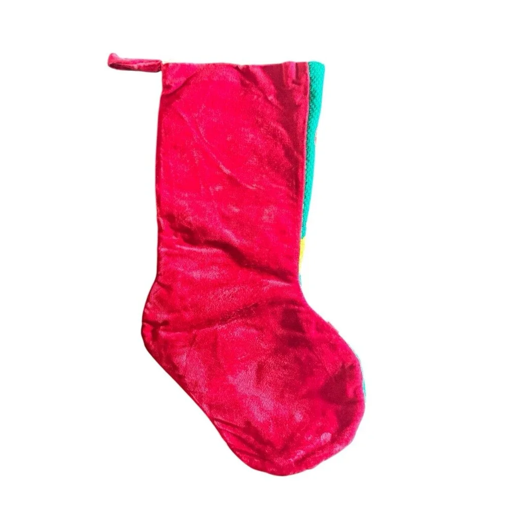 Vintage Hand-Stitched Needlepoint Christmas Tree Stocking 16” Angel
